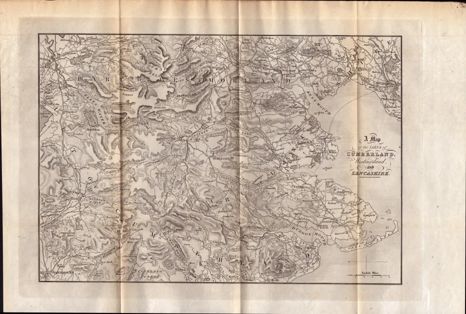 The Lake District Cumbria Westmorland & Lancashire Antique Map.