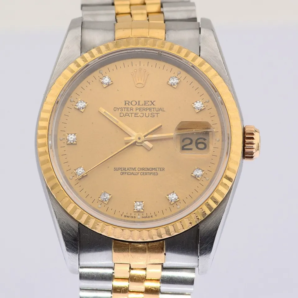 Rolex/Datejust 16233 Champagne Dial 36mm 10P Diamond 1991 Jubilee Bracelet - Gentlemen's Gold/Steel