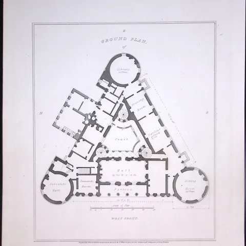 Longford Castle Plan Wiltshire  190 Years-Old John Britton Antique Steel Engraving-308