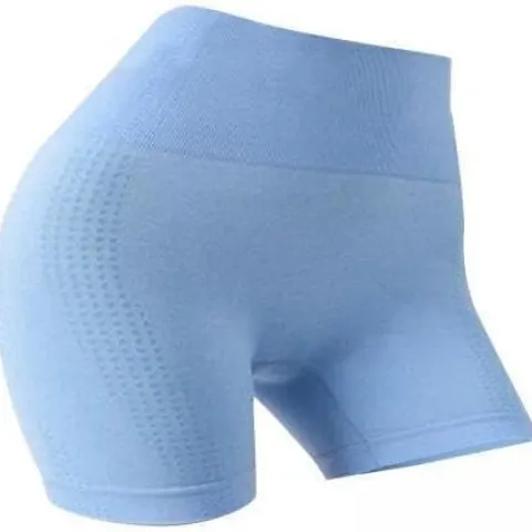 Women Yoga Shorts Workout Athletic Seamless High Waist Gym Leggings Blue Size Small