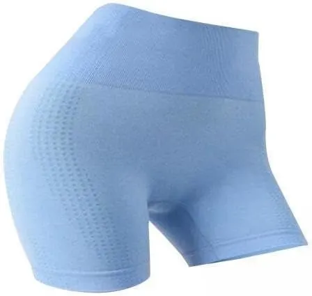 Women Yoga Shorts Workout Athletic Seamless High Waist Gym Leggings Blue Size Small