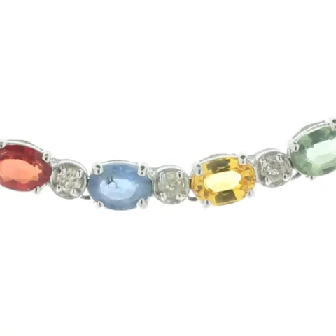 18ct White Gold Diamond And Coloured Sapphire Necklace (S14.16) 0.90 Carats