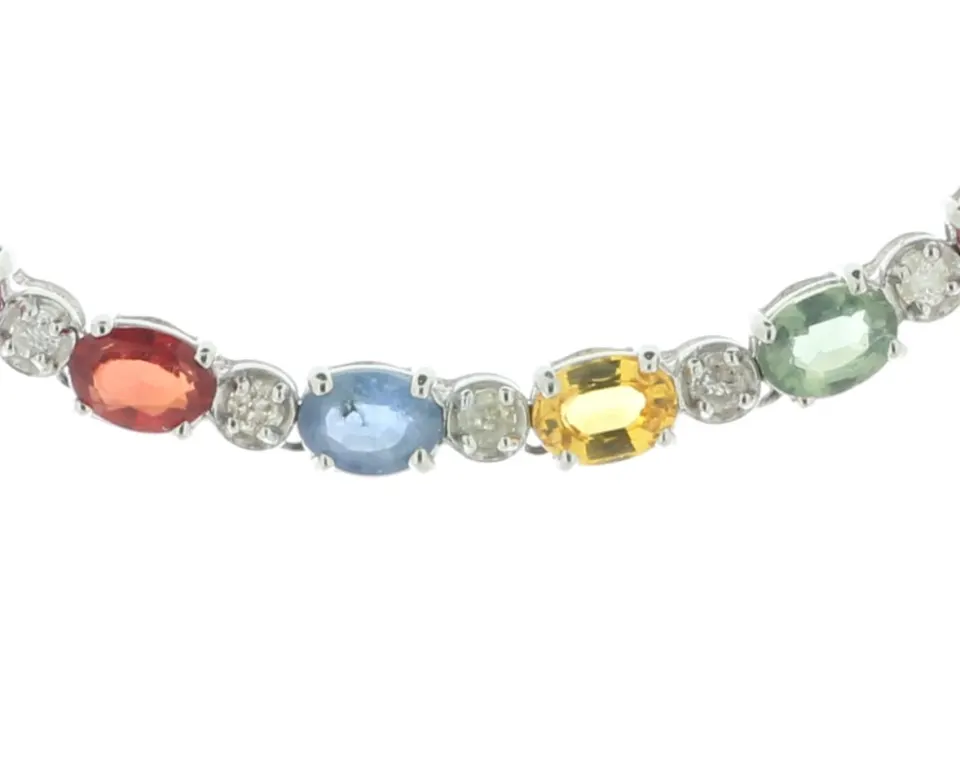 18ct White Gold Diamond And Coloured Sapphire Necklace (S14.16) 0.90 Carats