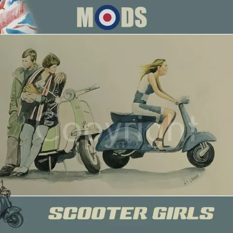 Scooter Mod Girls Nostalgic 1960's Scene Extra Large Metal Wall Art
