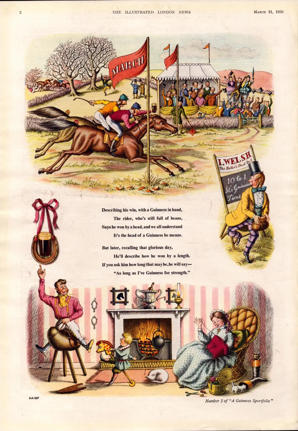Original 74-Year-Old 1950 Guinness Print Month of March– GE 1527  #-12.