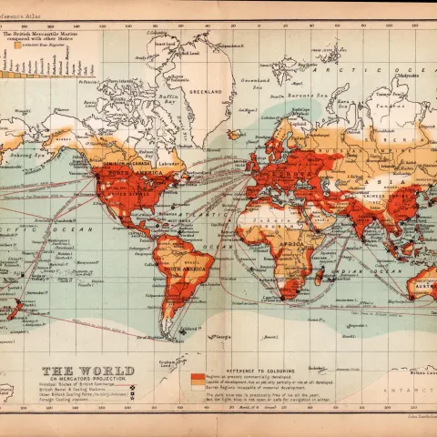Commercial Chart of The World Double Sided Antique Coloured 1896 Map.
