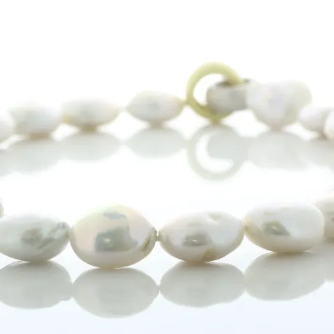 18 Inch 15.0 - 16.0mm Coin Pearl Necklace With Brushed Gold Plated Silver And Silver Clasp
