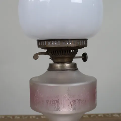 Antique Oil Lamp with Glass Font & Shade