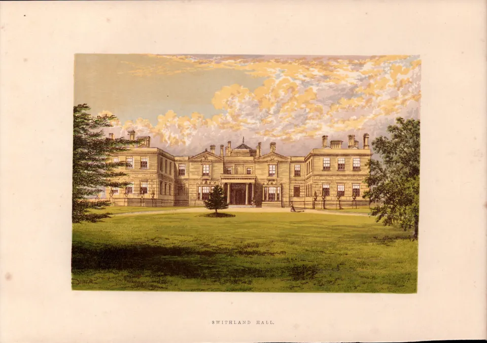 Swithland Hall Leicestershire  Gilt-Edge Coloured Antique Book Plate.