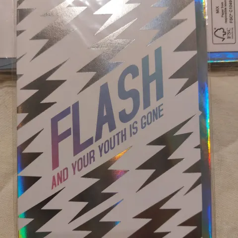 "Flash and Your Youth is Gone" cards.  Silver envelopes and labels.  Box of 48