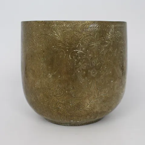 Antique Engraved Indian Brass Jardiniere Pot