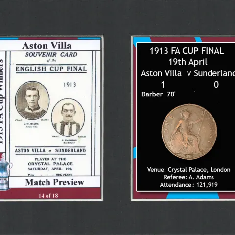 1913 FA Cup Final Aston Villa v Sunderland Mounted Card & Coin Gift Set