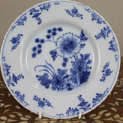 18th Century Delft Blue and White Floral Plate, c.1770