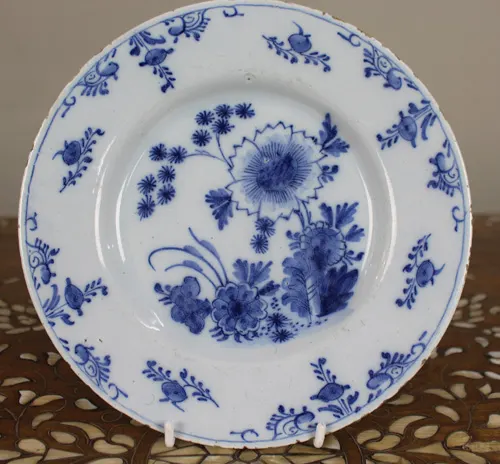 18th Century Delft Blue and White Floral Plate, c.1770