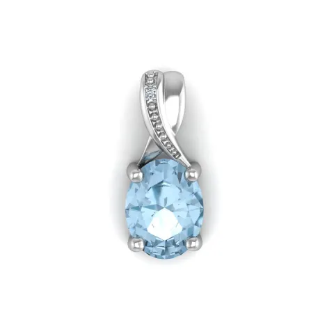 9ct White Gold Diamond And Blue Topaz Pendant (BT2.00) 0.01 Carats