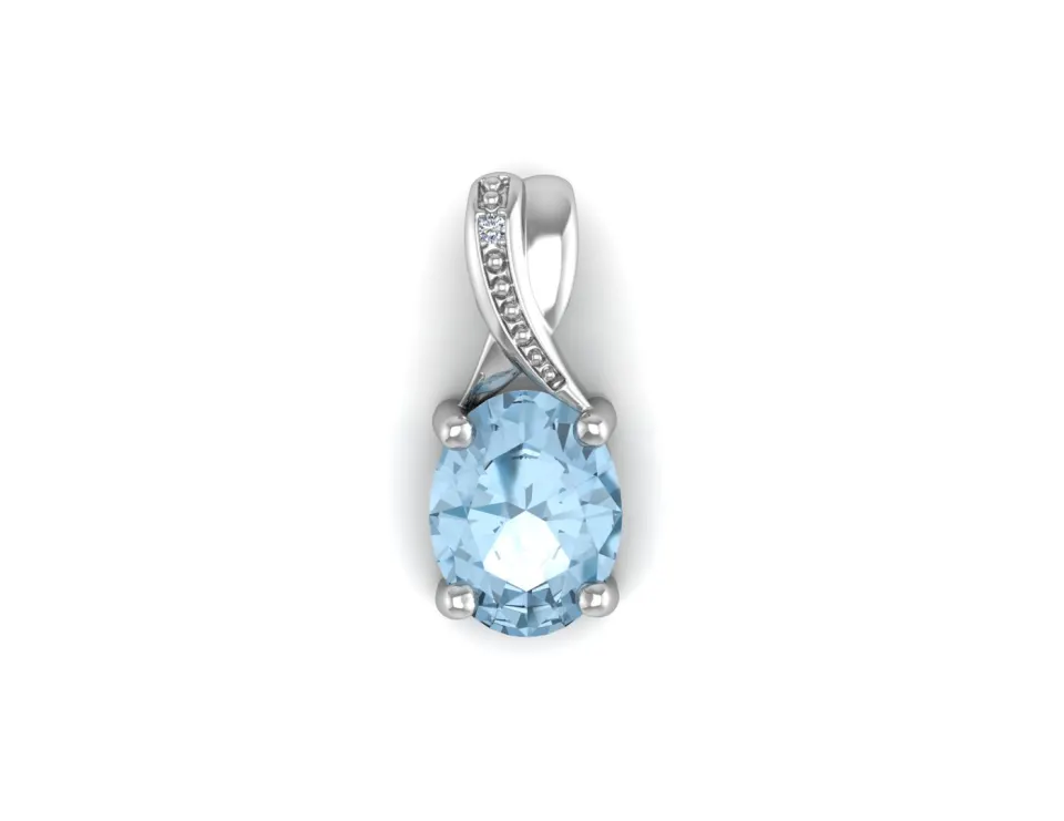 9ct White Gold Diamond And Blue Topaz Pendant (BT2.00) 0.01 Carats