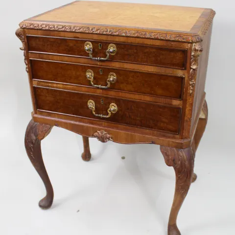 Early 20th c. Carved Walnut Footed Cutlery Chest