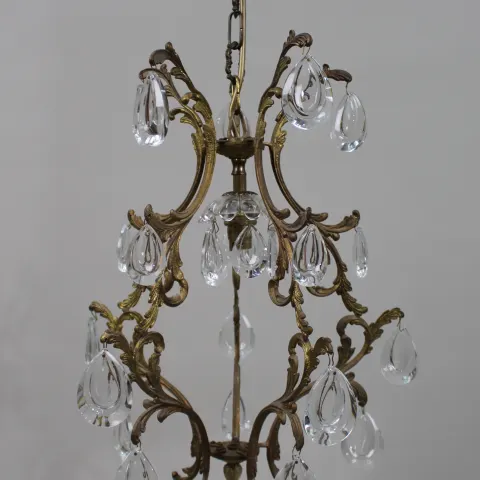 Vintage French Crystal and Gilt Metal Chandelier