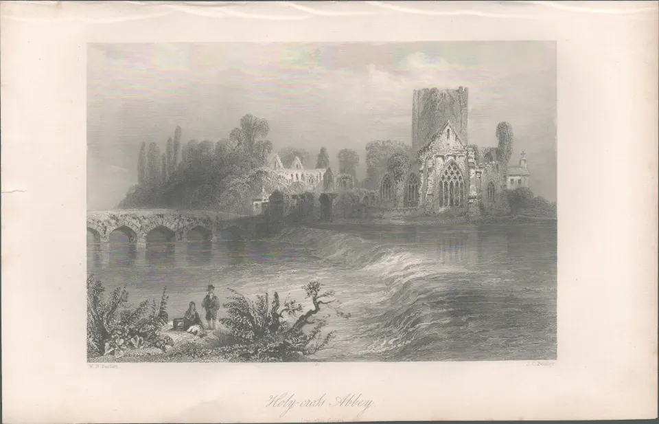 Antique Steel Engraving  1850s Holy Cross Abbey Tipperary.