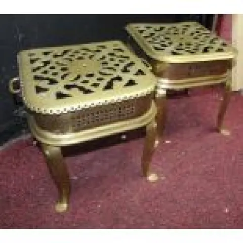 Pair of Antique Early 19th c. Pierced Brass Footmen Trivets