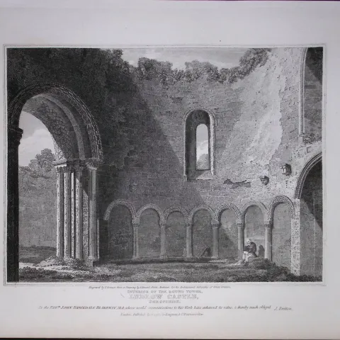 Ludlow Castle Shropshire 190 Years-Old Rare John Britton Antique Steel Engraving-101