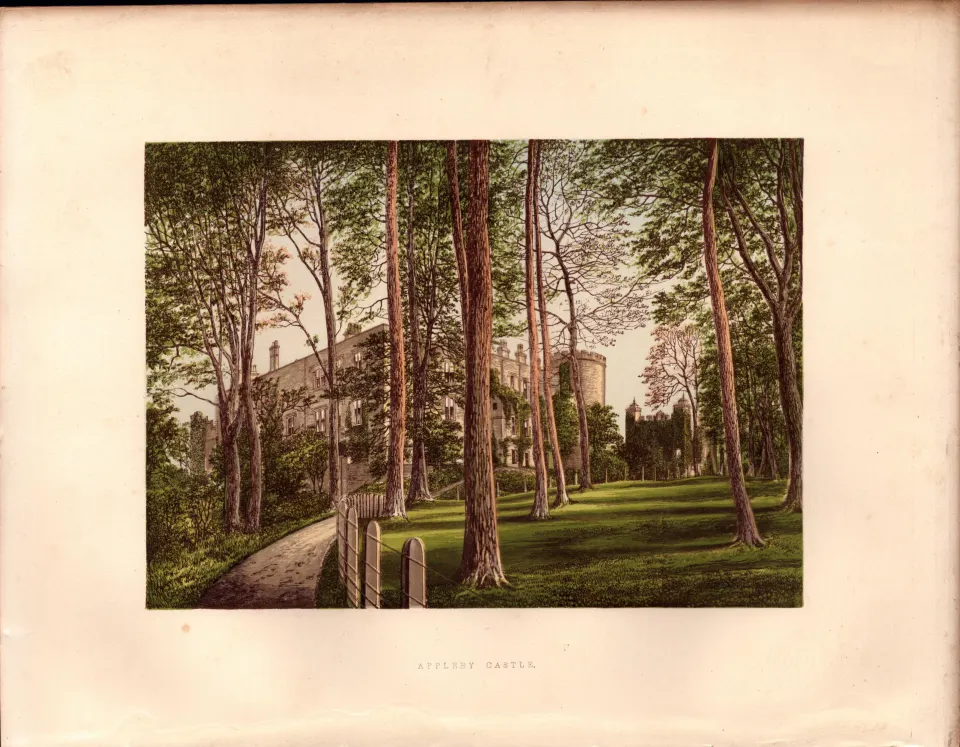 Appleby Castle Cumbria Gilt-Edge Coloured Antique Book Plate.