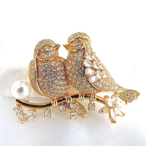 Orrevé Gold Plated White Zircon Lovebirds Brooch 'New With Gift Box'