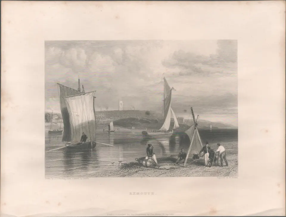 Exmouth Devon Sea Front View  Antique WH Bartlett  1842 Steel Engraving.