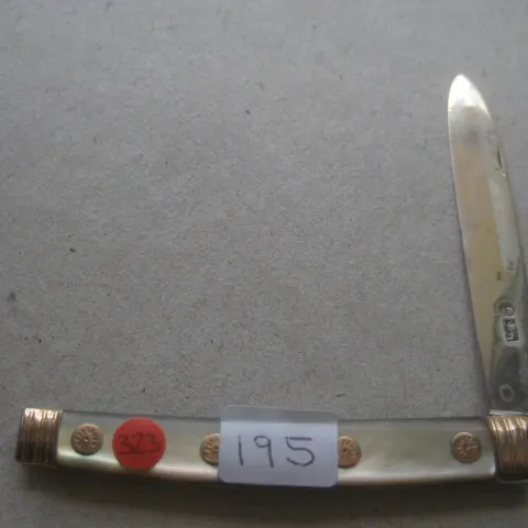 Rare George III Gold Mounted Mother of Pearl Hafted Silver Bladed Folding Fruit Knife