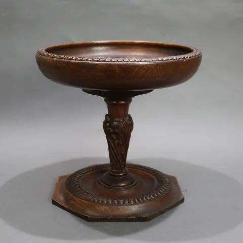 Early 20th c. Carved Oak Pedestal Bowl
