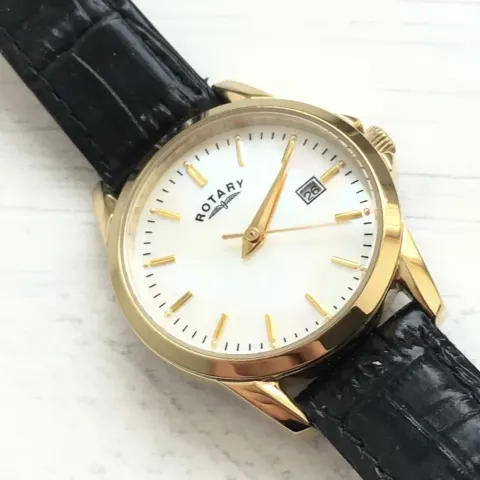 Rotary Ladies Diamond Set Dial Black Leather Strap Watch