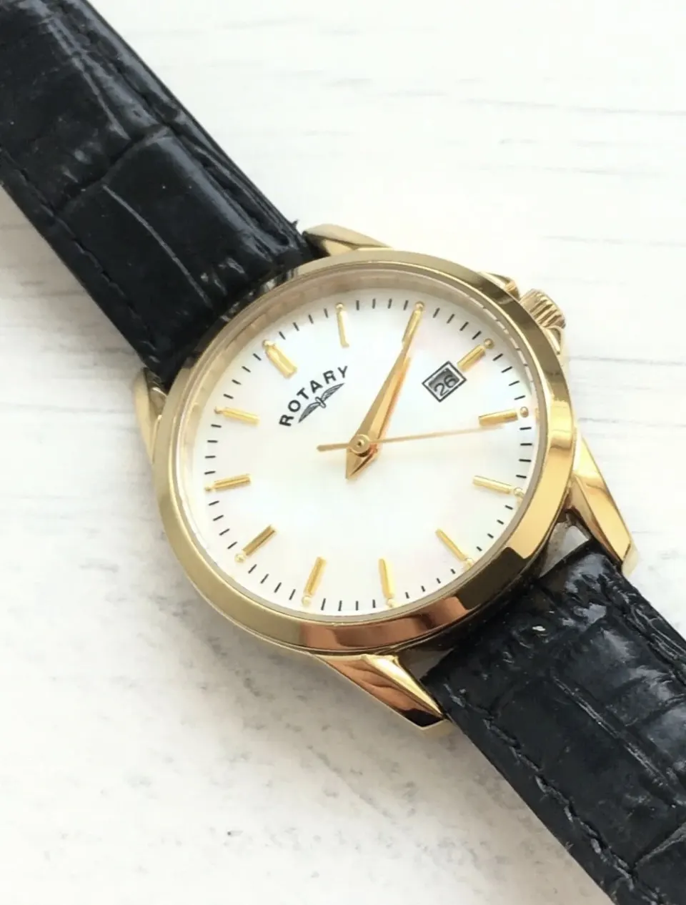Rotary Ladies Diamond Set Dial Black Leather Strap Watch