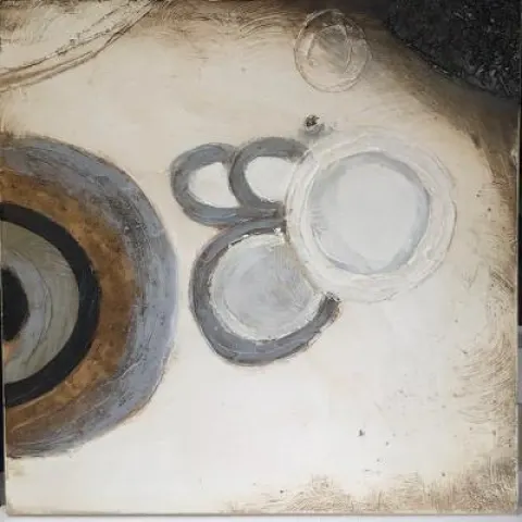 Unknow artist (Abstract Moon and Planets), acrylic and spray on canvas, Editioned