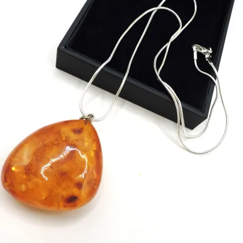 Sterling Silver Chunky Balti Amber Necklace New With Gift Pouch