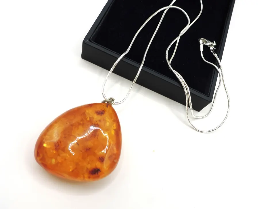 Sterling Silver Chunky Balti Amber Necklace New With Gift Pouch