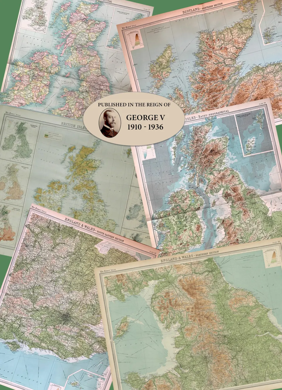 Job-Lot 7 Antique John Bartholomew British Isles Large Coloured 105 Year-Old  Maps.