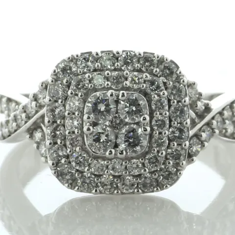 9ct White Gold Cushion Shaped Diamond Cluster Ring 1.00 Carats