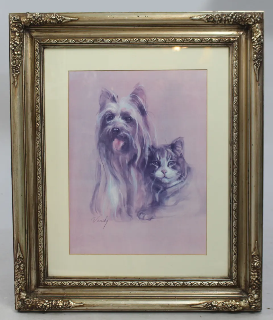 "Best Friends" Cat & Dog Print Set in Silver Frame