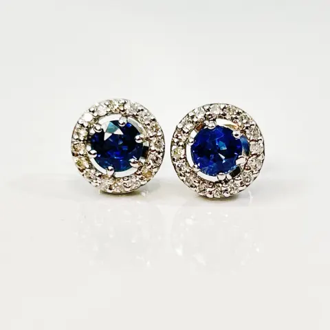 Beautiful Natural Unheated Blue Sapphire earrings  with diamonds & Platinum