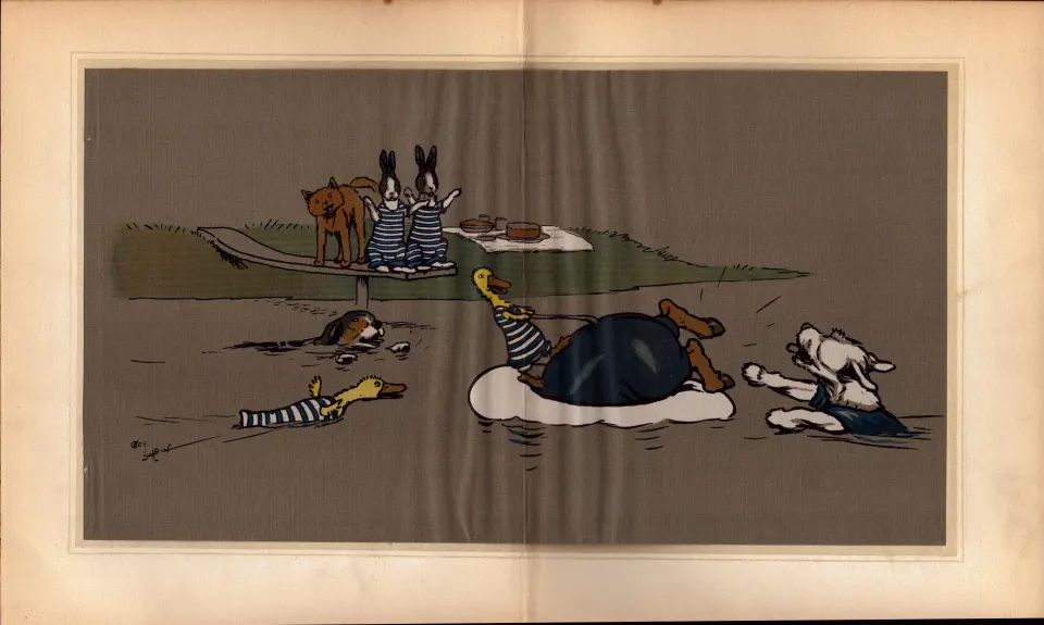 Cecil Aldin Merry Party Rare Antique Large Book Plate “A Day At The Sea”