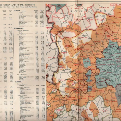 Bacons Vintage 98 Years-Old London Suburbs Urban & Rural Districts Detailed Map.