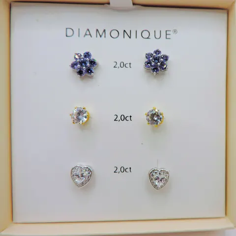 Sterling Silver 6ct Diamonique Earrings Set New With Gift Box