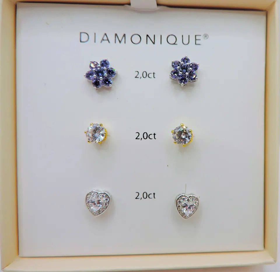 Sterling Silver 6ct Diamonique Earrings Set New With Gift Box