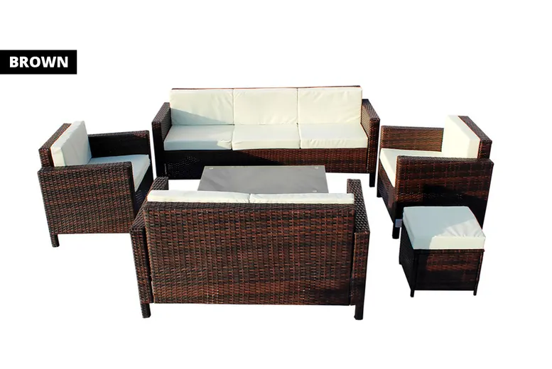 Free Delivery - 8-Seater Greenwich Rattan Chair & Sofa Garden Furniture Set - Brown  