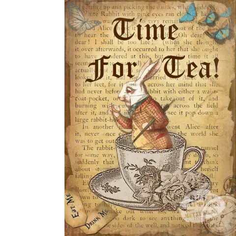 Alice In Wonderland Time For Tea Designed Quote Large Metal Wall Art