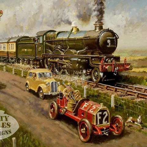 Racing the Vintage Steam Train Large Metal Wall Art