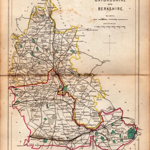 Oxfordshire & Berkshire Antique Railway Map of Drawn & Engraved by John Emslie.