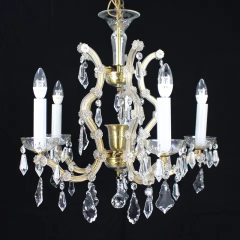Vintage Crystal Five Arm Cut Glass Chandelier