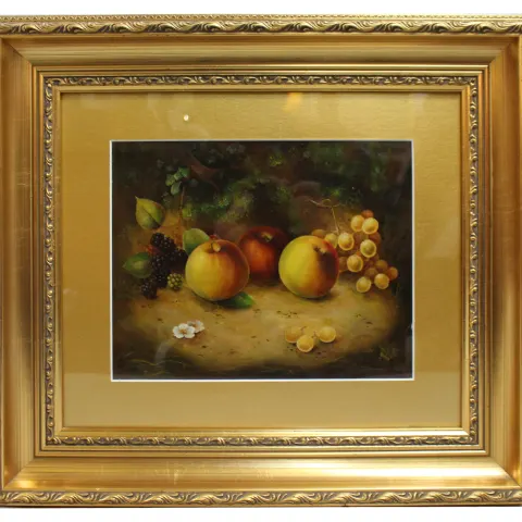 Fruit Still Life by M.E.Morris Oil on Board