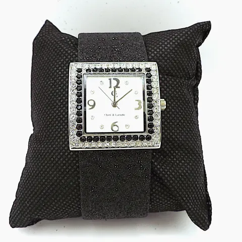Chete & Laroche Crystal Quartz Watch Black Glitter Strap